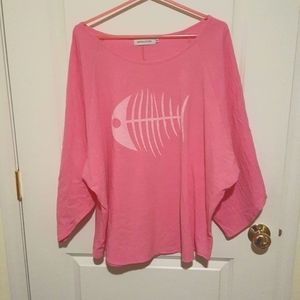 Baha type/Pretty cool in Pink Fishbone design Batsleeve Comfy Airy Top